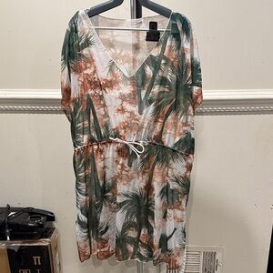 Tropical Print V-Neck swimsuit coverup Dress